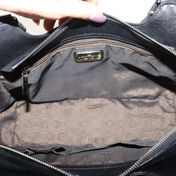 Salvatore Ferragamo Black Leather Shoulder Bag Gancini Logo - Picture 7 of 8